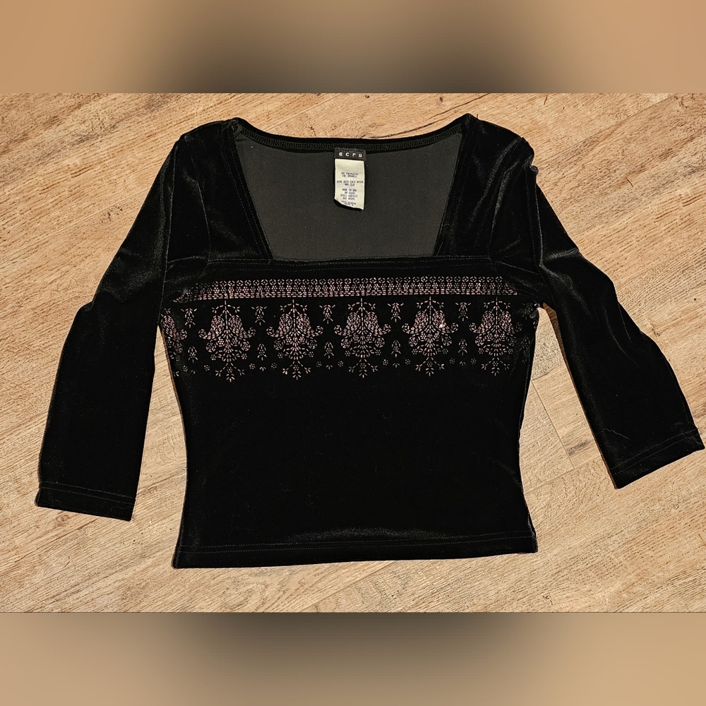 Vintage Black Velvet Crop Top Size Medium By Ecru